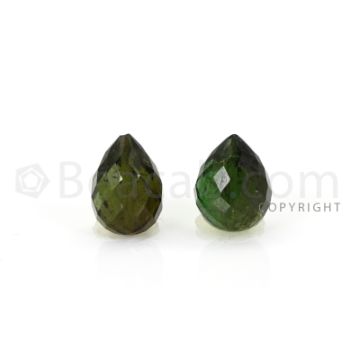 2 pcs - Dark Green - Tourmaline Faceted Drops (AAA) - 7.61 cts. (TFD1132)