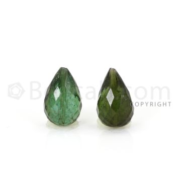 2 pcs - Dark Green - Tourmaline Faceted Drops (AAA) - 9.01 cts. (TFD1133)