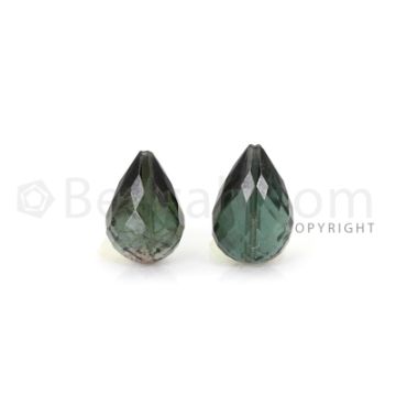 2 pcs - Dark Green - Tourmaline Faceted Drops (AAA) - 7.38 cts. (TFD1134)