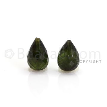 2 pcs - Dark Green - Tourmaline Faceted Drops (AAA) - 8.14 cts. (TFD1135)