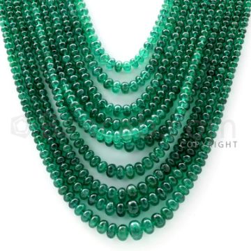 10 Lines - 2.90 to 8.10 mm - Dark Green Emerald Smooth Beads - 528.5 cts. (EMSB1046)