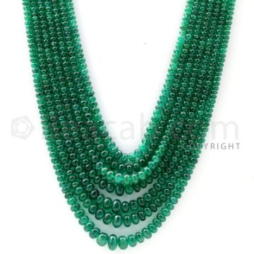 7 Lines - 2.90 to 7.70 mm - Dark Green Emerald Smooth Beads - 324 cts. (EMSB1047)