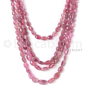 4 Lines - 7.40 x 5.62 mm to 15.70 x 10.10 mm - Medium Pink Tourmaline Tumbled Beads - 472 cts. (TOTUB1083)