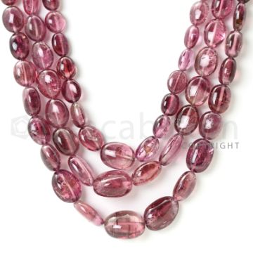 3 Lines - 9.10 x 7 mm to 13.50 x 10 mm - Medium Pink Tourmaline Tumbled Beads - 368 cts. (TOTUB1084)