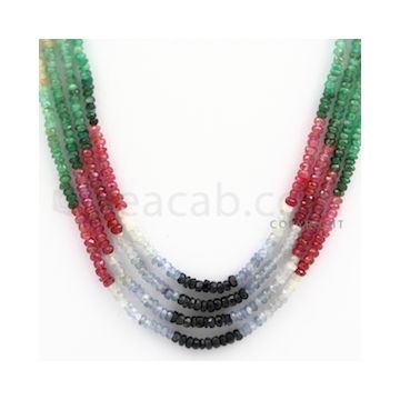 2.50 to 3.00 mm - Emerald, Ruby, Sapphire, Multi Sapphire Faceted Beads - 111.30 carats - 15 to 16 inches (MSFBwE1001)