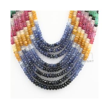 3.50 to 4.75 mm - Emerald, Ruby, Sapphire, Multi Sapphire Faceted Beads - 467.20 carats - 13 to 17 inches (MSFBwE1002)