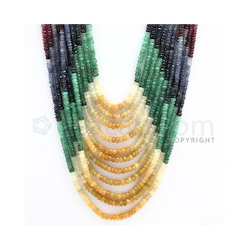 2.50 to 4.50 mm - Emerald, Ruby, Sapphire, Multi Sapphire Faceted Beads - 591.90 carats - 17 to 23  inches (MSFBwE1005)