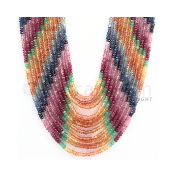 3.00 to 3.50 mm - Emerald, Ruby, Sapphire, Multi Sapphire Faceted Beads - 491.10 carats - 15 to 20 inches (MSFBwE1006)