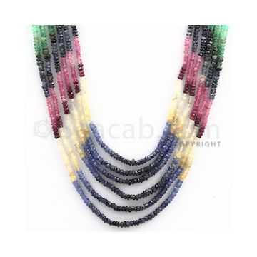 2.50 to 2.50 mm - Emerald, Ruby, Sapphire, Multi Sapphire Faceted Beads - 154.25 carats - 14 to 17 inches (MSFBwE1007)