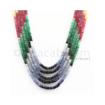 2.50 to 3.25 mm - Emerald, Ruby, Sapphire, Multi Sapphire Faceted Beads - 159.25 carats - 16 to 18 inches (MSFBwE1008)