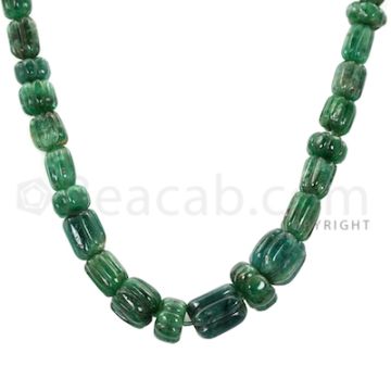 1 Line - Green Emerald Carved Beads - 196.00 cts - 7.20 x 6.3 mm to 12.9 x 9.5 mm (EMCRB1016)