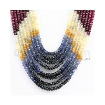 3.00 to 4.00 mm - Emerald, Ruby, Sapphire, Multi Sapphire Faceted Beads - 329.60 carats - 14 to 17 inches (MSFBwE1009)