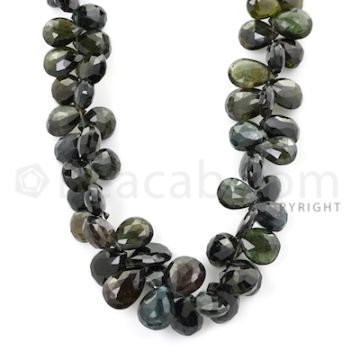 1 Line - Dark Green Tourmaline Faceted Drops - 7.5 x 5.8 mm to 12.5 x 8.5 mm (TFD1152)