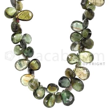 1 Line of Green Tourmaline Faceted Drops - 259.51 cts - 7.1 x 5.5 mm to 12.9 x 8.2 mm (TFD1155)