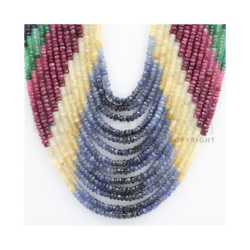 2.50 to 3.50 mm - Emerald, Ruby, Sapphire, Multi Sapphire Faceted Beads - 457.10 carats - 13 to 19 inches (MSFBwE1010)