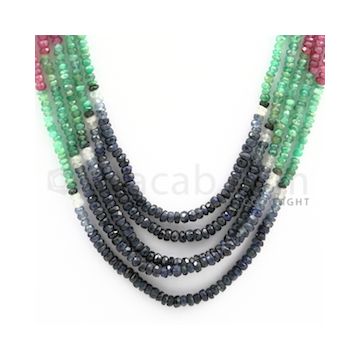 2.50 to 3.00 mm - Emerald, Ruby, Sapphire, Multi Sapphire Faceted Beads - 143.20 carats - 15 to 17 inches (MSFBwE1011)