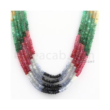 2.50 to 3.00 mm - Emerald, Ruby, Sapphire, Multi Sapphire Faceted Beads - 139.50 carats - 15 to 16.5 inches (MSFBwE1012)