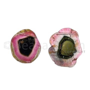 2 pcs - Watermelon (Bi-Color) Tourmaline Slices - 16.00 cts - 18.5 x 15.9 x 2.9 mm (TOUSL1039)
