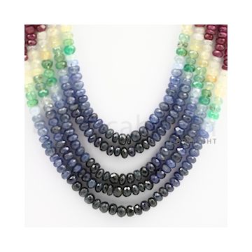 4.00 to 5.00 mm - Emerald, Ruby, Sapphire, Multi Sapphire Faceted Beads - 428.55 carats - 15 to 18 inches (MSFBwE1014)