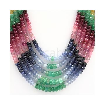 4.00 to 4.70 mm - Emerald, Ruby, Sapphire, Multi Sapphire Faceted Beads - 421.25 carats - 15 to 18 inches (MSFBWE1015)