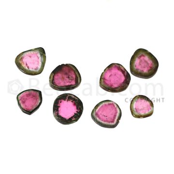 8 pcs - Watermelon (Bi-Color) Tourmaline Slices - 86.50 cts - 15.1 x 4.8 x 2.7 mm to 9.6 x 7.5 x 3.6 mm (TOUSL1033)