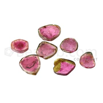 7 pcs - Watermelon (Bi-Color) Tourmaline Slices - 63.50 cts - 16 x 12.5 x 4 mm to 20.8 x 18.2 x 3 mm (TOUSL1052)