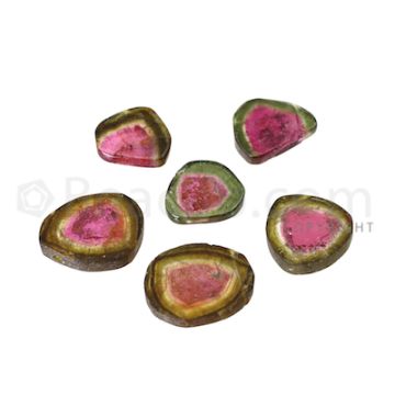 6 pcs - Watermelon (Bi-Color) Tourmaline Slices - 59.00 cts - 15.2 x 14.2 x 2.7 mm to 20.5 x 17.8 x 2.9 mm (TOUSL1035)