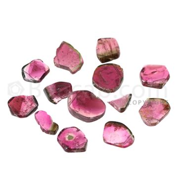 12 pcs - Watermelon (Bi-Color) Tourmaline Slices - 103.50 cts - 16 x 17.5 x 4 mm to 20 x 16 x 4.5 mm (TOUSL1050)