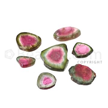 7 pcs - Watermelon (Bi-Color) Tourmaline Slices - 50.00 cts - 12.1 x 8 x 3.5 mm to 20.5 x 20 x 3.9 mm (TOUSL1045)