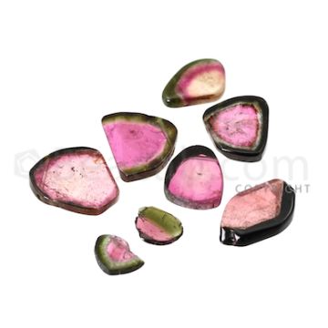 8 pcs - Watermelon (Bi-Color) Tourmaline Slices - 50.00 cts - 11.4 x 7.9 x 2.2 mm to 20.1 x 11.5 x 3.5 mm (TOUSL1044)