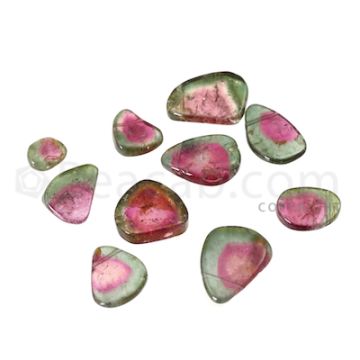 9 pcs - Watermelon (Bi-Color) Tourmaline Slices - 65.50 cts - 9 x 7.5 x 3 mm to 19.5 x 14.5 x 3.5 mm (TOUSL1051)