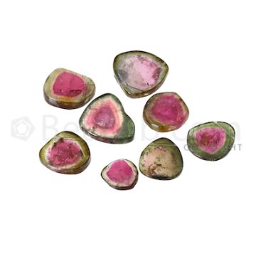 8 pcs - Watermelon (Bi-Color) Tourmaline Slices - 65.00 cts - 11.3 x 11.2 x 2.8 mm to 19.3 x 15.9 x 4.3 mm (TOUSL1054)