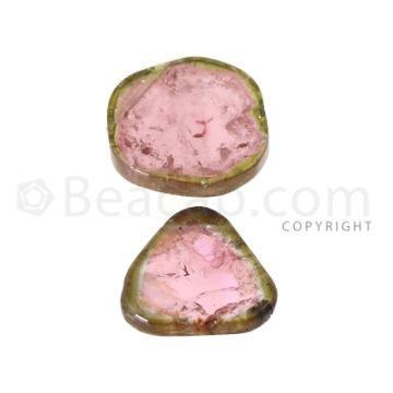 2 pcs - Watermelon (Bi-Color) Tourmaline Slices - 20.00 cts - 19.1 x 18.3 x 3 mm (TOUSL1040)