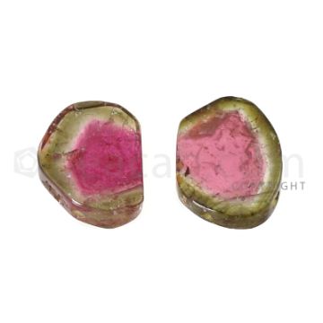 2 pcs - Watermelon (Bi-Color) Tourmaline Slices - 20.00 cts - 18.9 x 13.9 x 3.2 mm (TOUSL1048)