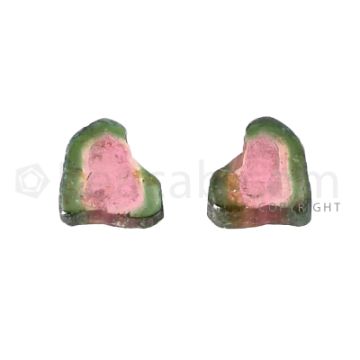 2 pcs - Watermelon (Bi-Color) Tourmaline Slices - 10.50 cts - 13.3 x 11.3 x 4.3 mm (TOUSL1028)