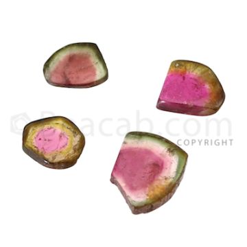 4 pcs - Watermelon (Bi-Color) Tourmaline Slices - 47.00 cts - 13.1 x 12.4 x 3 mm to 18.1 x 13.5 x 4.7 mm (TOUSL1047)