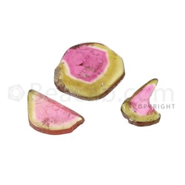 3 pcs - Watermelon (Bi-Color) Tourmaline Slices - 17.00 cts - 14.2 x 10.3 x 2.7 mm to 17.7 x 16.7 x 3.6 mm (TOUSL1042)