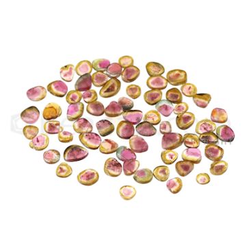 67 pcs - Watermelon (Bi-Color) Tourmaline Slices - 80.50 cts - 5.5 x 5.5 x 1.2 mm to 11.7 x 7.1 x 2.2 mm (TOUSL1061)