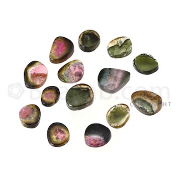 11 pcs - Watermelon (Bi-Color) Tourmaline Slices - 19.53 cts - 7 x 5.6 x 2.1 mm to 10 x 8 x 3.2 mm (TOUSL1060)