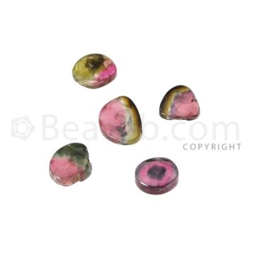 5 pcs - Watermelon (Bi-Color) Tourmaline Slices - 7.60 cts - 7.2 x 7.4 x 2.2 mm to 9.8 x 7.5 x 2.2 mm (TOUSL1078)