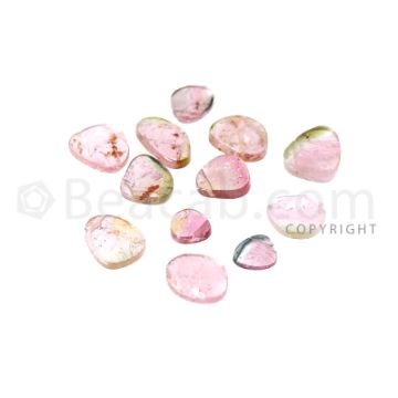 13 pcs - Watermelon (Bi-Color) Tourmaline Slices - 12.99 cts - 5.5 x 5.5 x 1.3 mm to 9.5 x 5.5 x 1.7 mm (TOUSL1067)