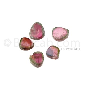 5 pcs - Watermelon (Bi-Color) Tourmaline Slices - 8.61 cts - 7.7 x 7 x 2.8 mm to 9.9 x 8 x 2.6 mm (TOUSL1071)