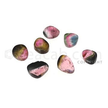 7 pcs - Watermelon (Bi-Color) Tourmaline Slices - 9.98 cts - 7.7 x 6.7 x 2 mm to 9.7 x 7.9 x 2.8 mm (TOUSL1073)