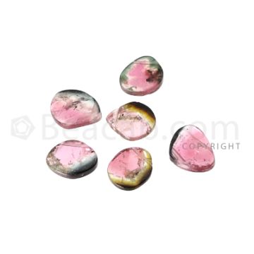 6 pcs - Watermelon (Bi-Color) Tourmaline Slices - 5.68 cts - 7.5 x 6.4 x 1.9 mm to 9 x 6.7 x 1.5 mm (TOUSL1081)