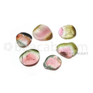 6 pcs - Watermelon (Bi-Color) Tourmaline Slices - 6.85 cts - 7.5 x 6.5 x 1.5 mm to 8.9 x 7.9 x 2 mm (TOUSL1069)