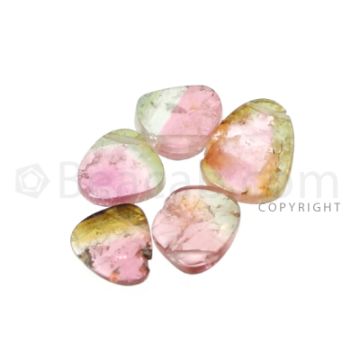 5 pcs - Watermelon (Bi-Color) Tourmaline Slices - 5.05 cts - 6.8 x 6.8 x 2.5 mm to 9.5 x 7.2 x 2 mm (TOUSL1082)