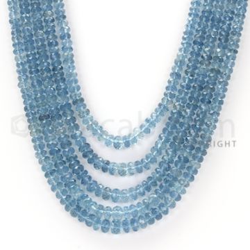 5 Lines - Blue Faceted Aquamarine Beads - 350.9 cts - 3.3 x 4.9 mm to 3.3 x 5.5 mm (AQFB1011)