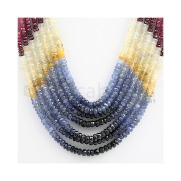 2.50 to 4.00 mm - Emerald, Ruby, Sapphire, Multi Sapphire Faceted Beads - 284.50 carats - 14 to 17 inches (MSFBwE1020)