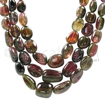 3 Lines - Watermelon (Bi-Color) Multi-Tourmaline Tumbled Beads - 740 cts - 8.4 x 8.2 mm to 19.2 x 11.4 mm (MTOUR1021)