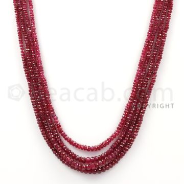 4 Lines - Faceted Medium Red Ruby Beads - 142.16 cts - 2 to 3.7 mm (RFB1091)